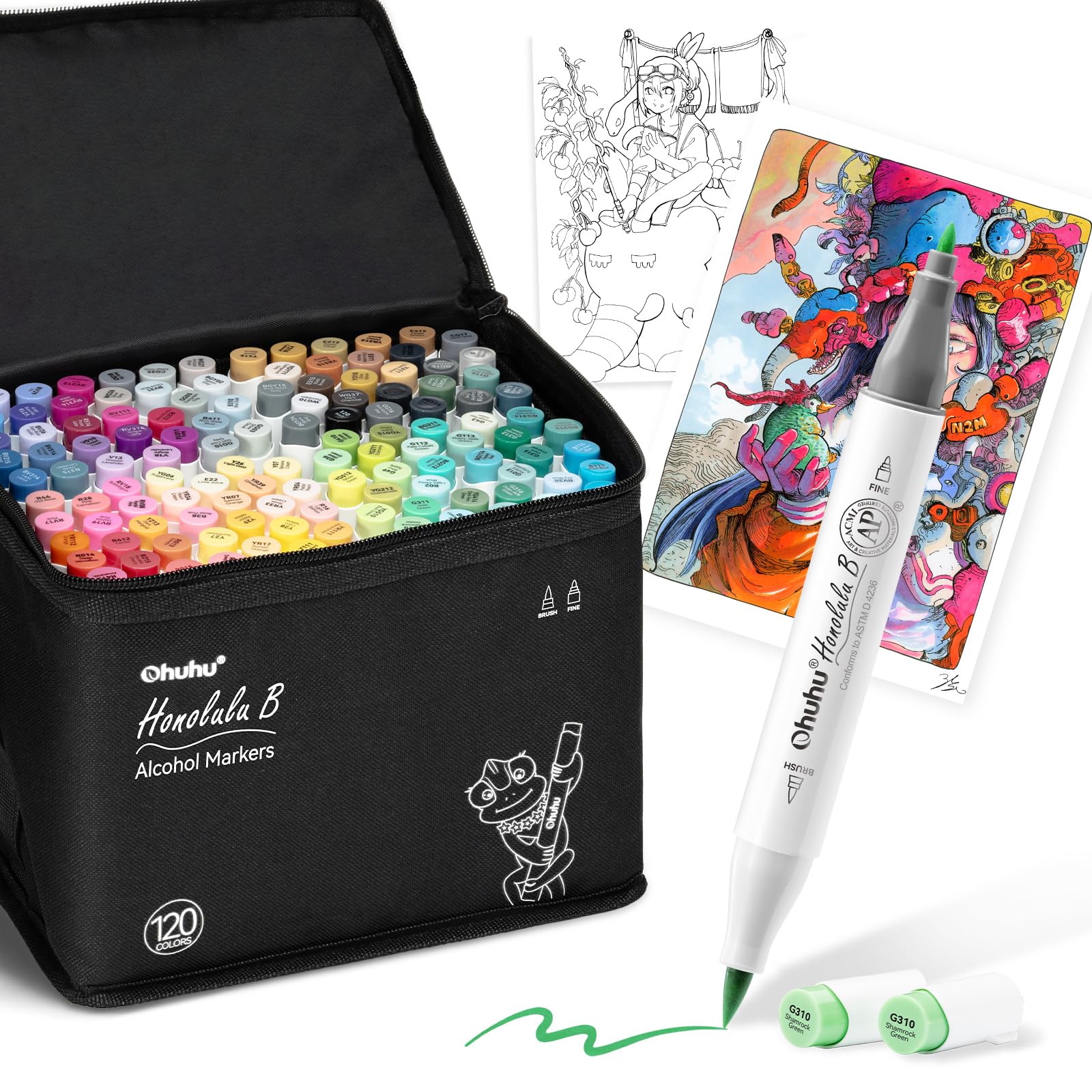 Amazon | Ohuhu マーカーペン 筆タイプ 120色121本 プロ愛用 イラスト